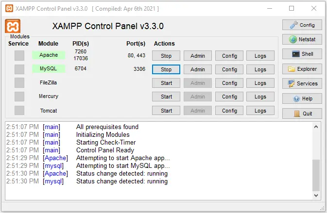 XAMPP Control Panel